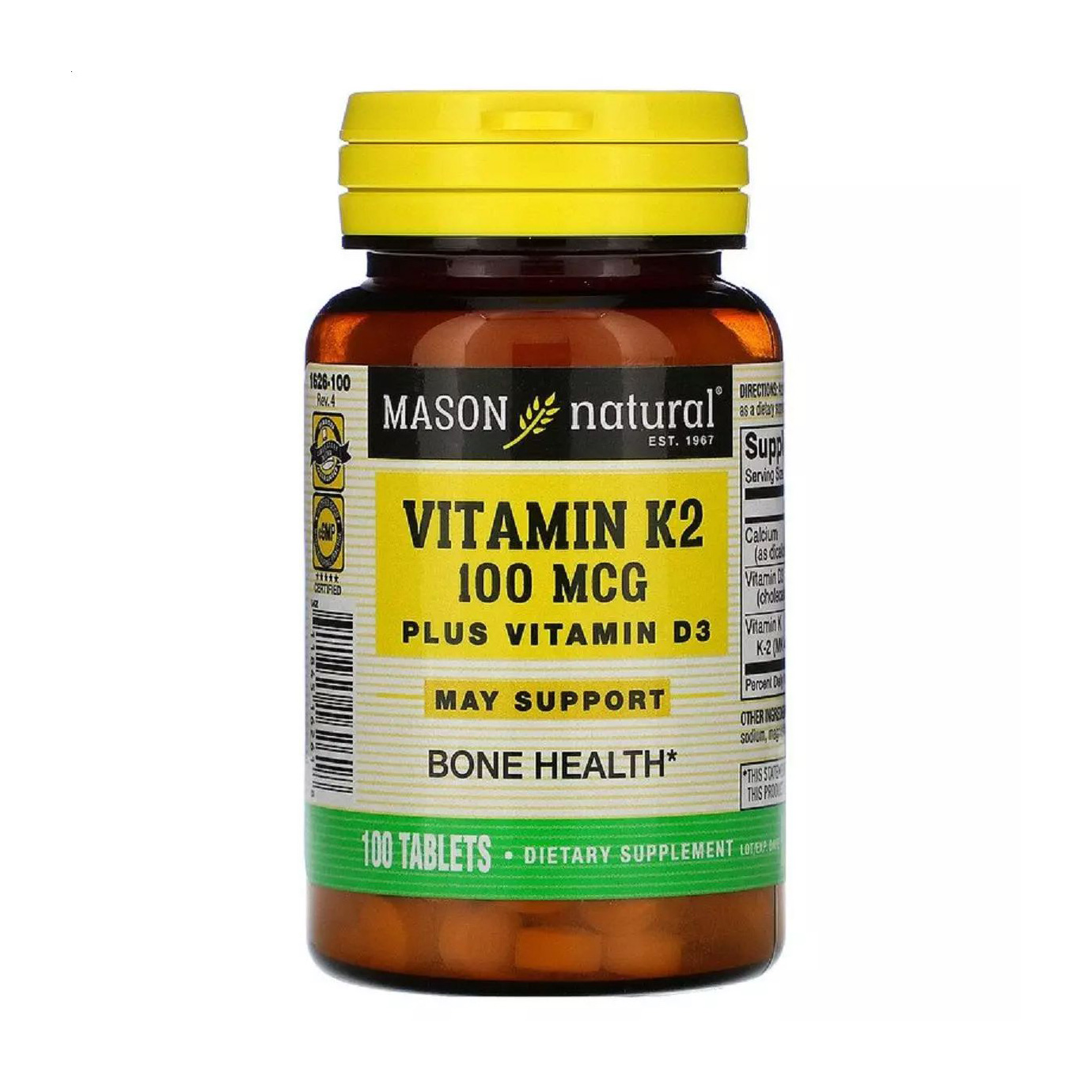 Вітамін K2 та вітамін Д3 Mason Natural Vitamin K2 100 мкг Plus Vitamin D3, 100 таблеток